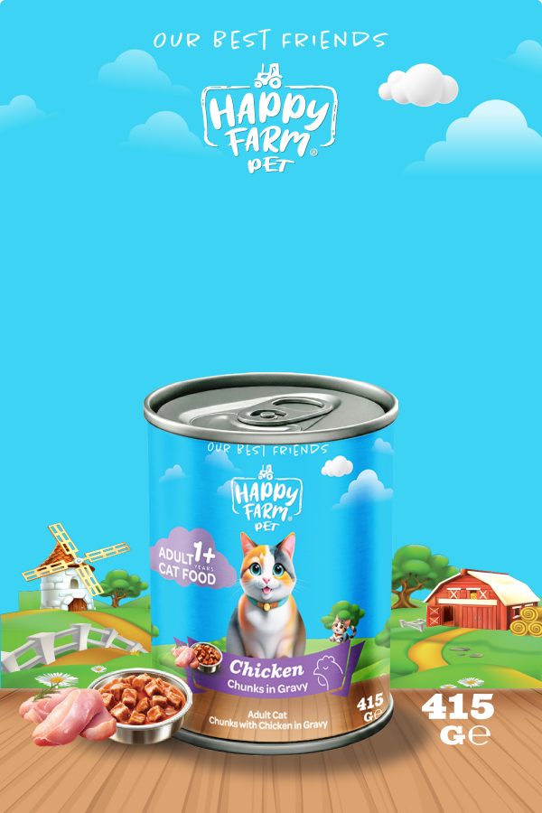 Happy Farm Yaş Kedi Maması Tavuklu 415 Gr 12 Adet