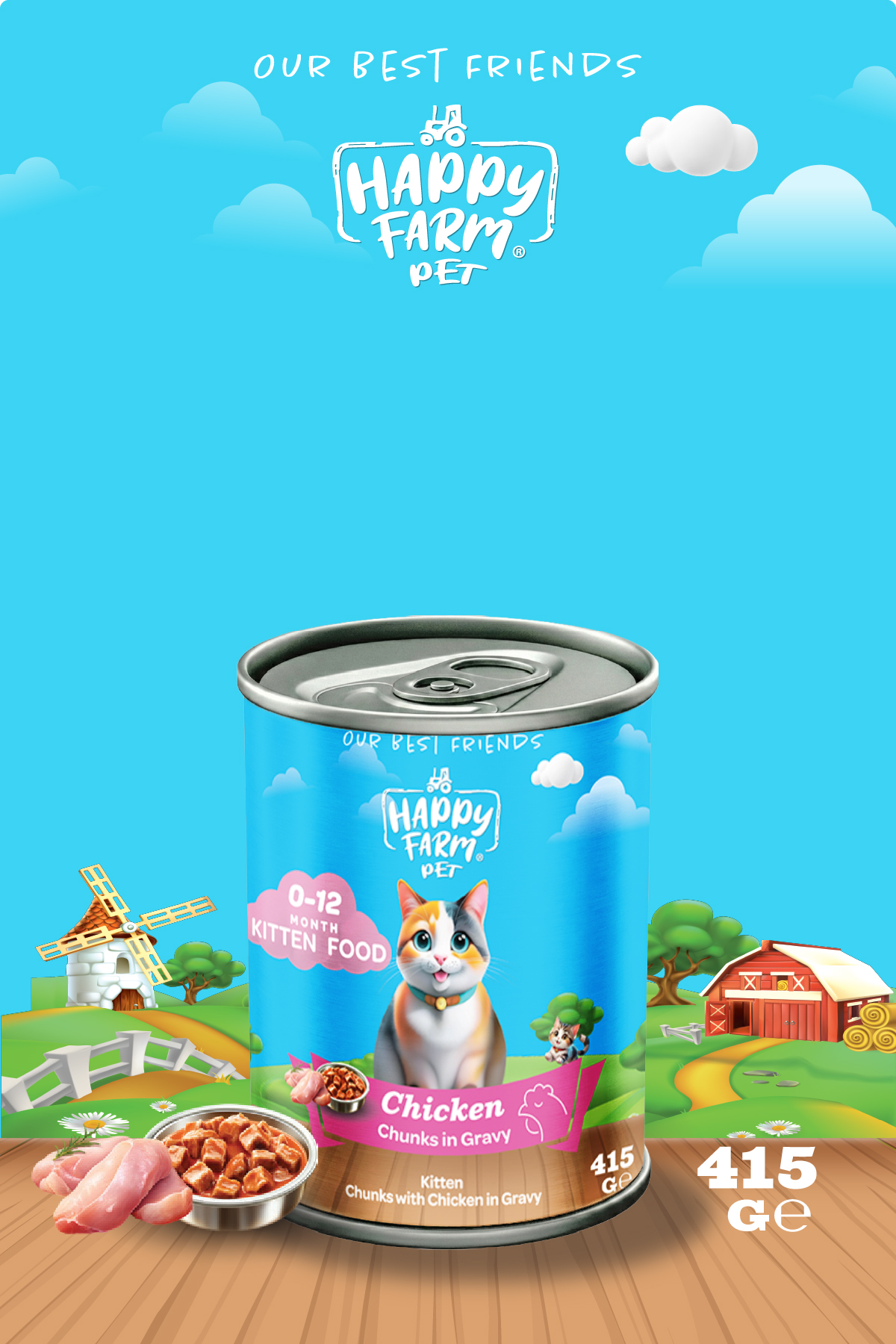 Happy Farm Yavru Kedi Maması Tavuklu 415 Gr 24 Adet - Görsel 1