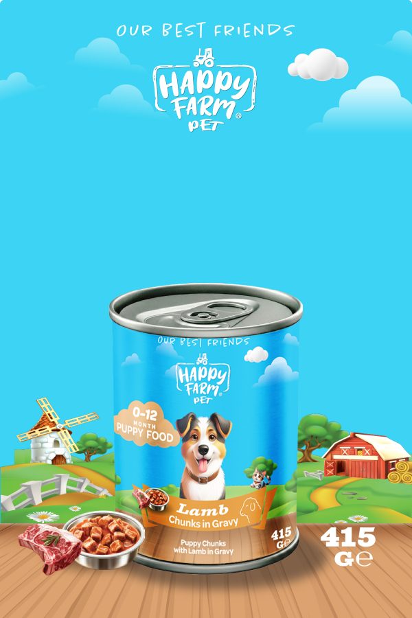 Happy Farm Yavru Yaş Köpek Maması Kuzu Etli 415 Gr 36 Adet