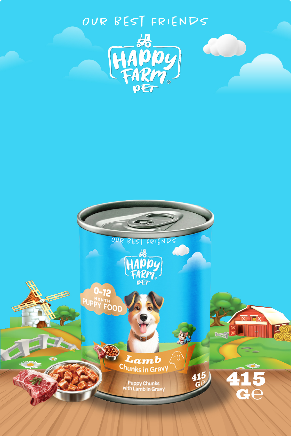 Happy Farm Yavru Yaş Köpek Maması Kuzu Etli 415 Gr 36 Adet - Görsel 1