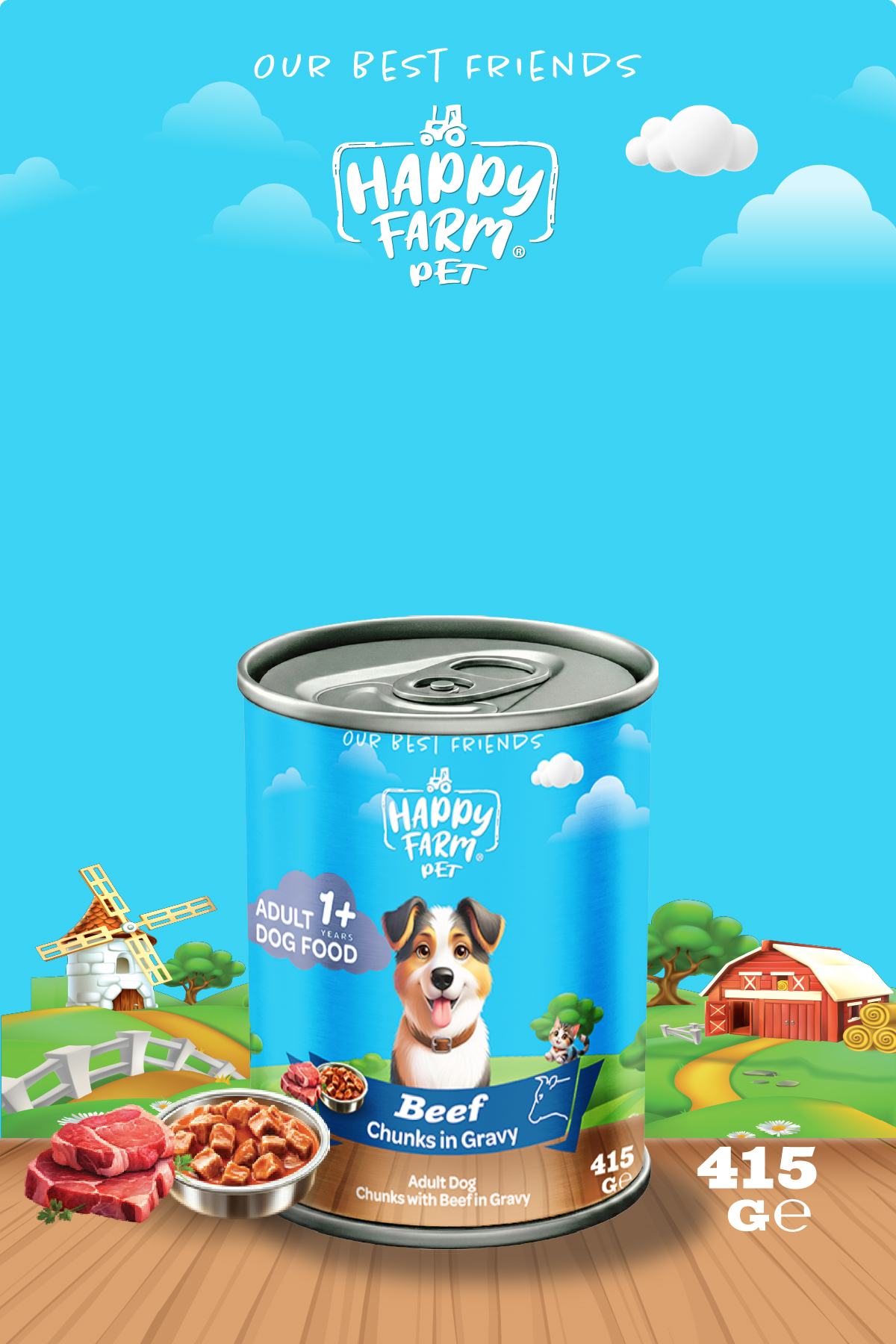 Happy Farm Yetişkin Yaş Köpek Maması Biftekli 415 Gr 6 Adet - Görsel 1
