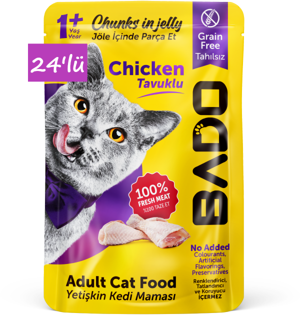 Bado Yetişkin Yaş Kedi Maması Tavuk Etli 85Gr 24'lü