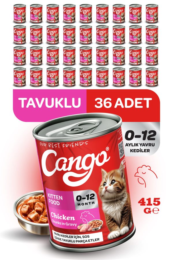 Cango Yavru Yaş Kedi Maması Tavuklu 415Gr 36Lı