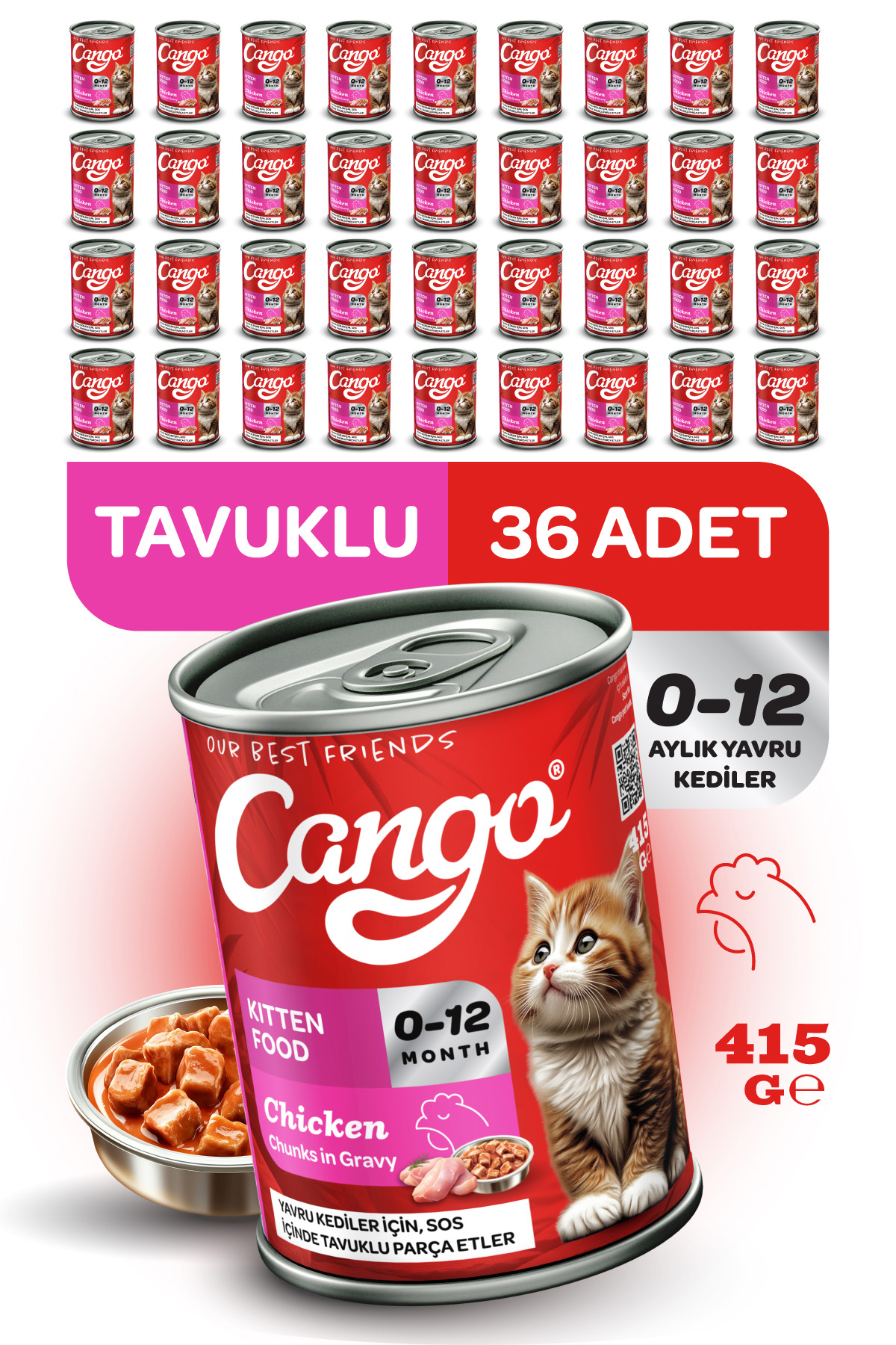 Cango Yavru Yaş Kedi Maması Tavuklu 415Gr 36Lı - Görsel 1