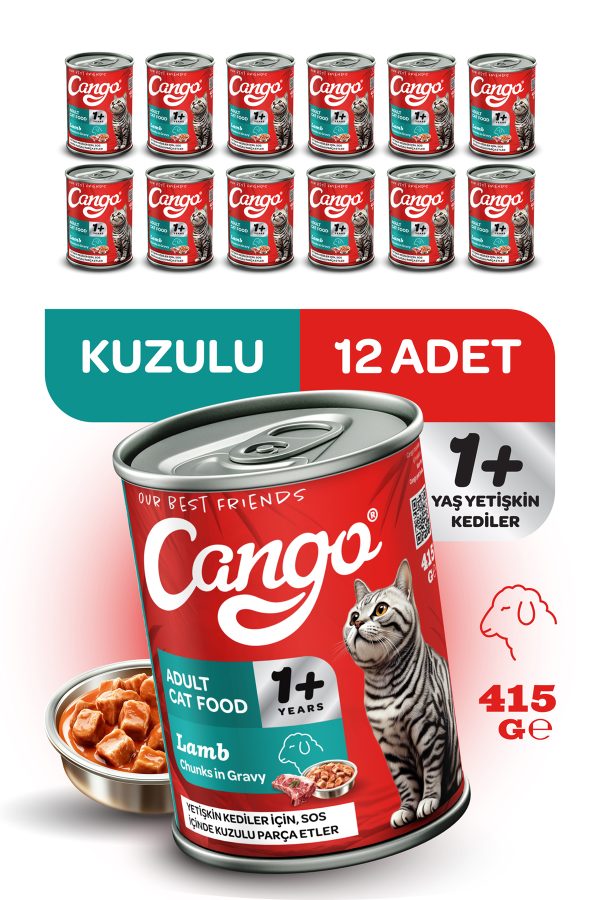 Cango Yetişkin Yaş Kedi Maması Kuzu Etli 415Gr 12Li