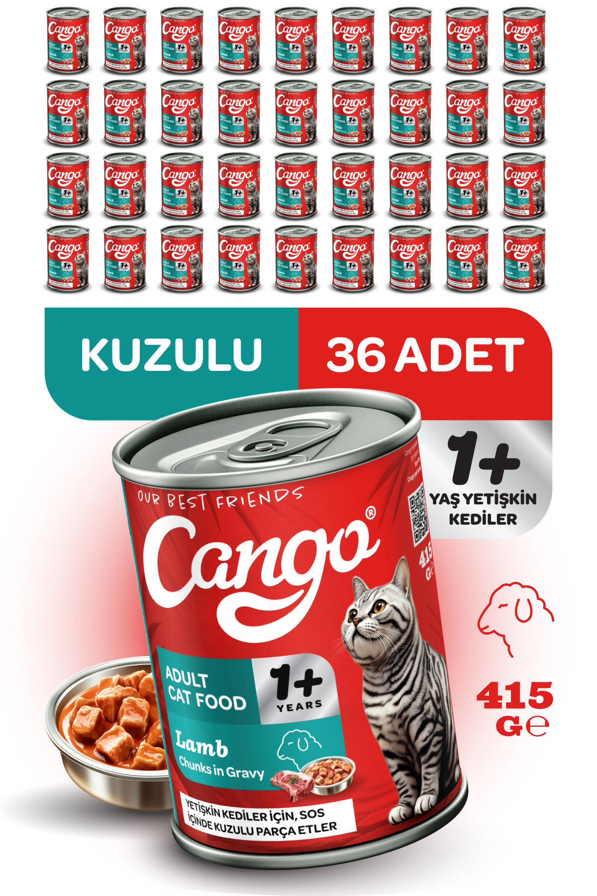 Cango Yetişkin Yaş Kedi Maması Kuzu Etli 415Gr 36Lı - Görsel 1