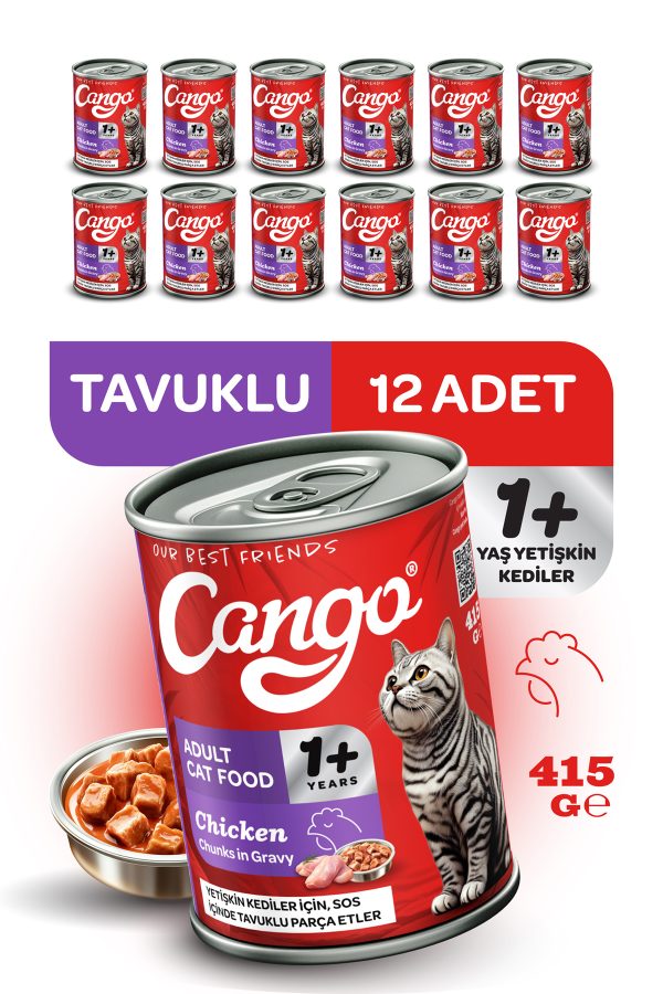 Cango Yetişkin Yaş Kedi Maması Tavuklu 415Gr 12Li