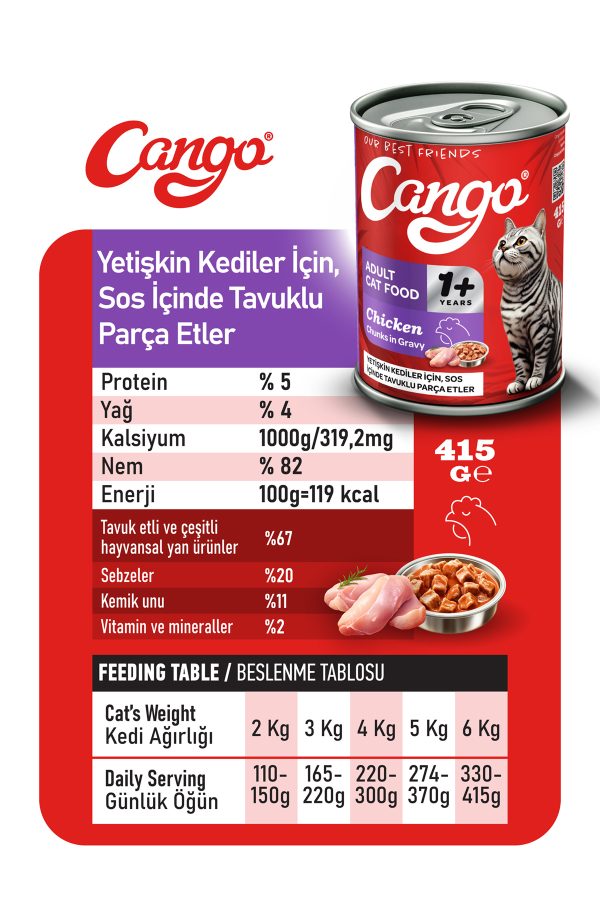 Cango Yetişkin Yaş Kedi Maması Tavuklu 415Gr 12Li