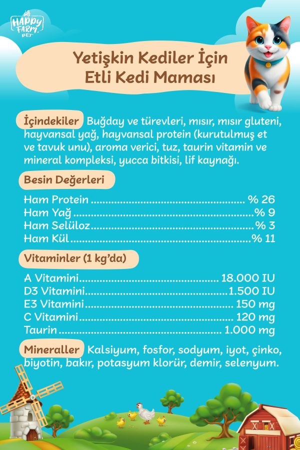 Happy Farm Etli Kedi Maması 15Kg