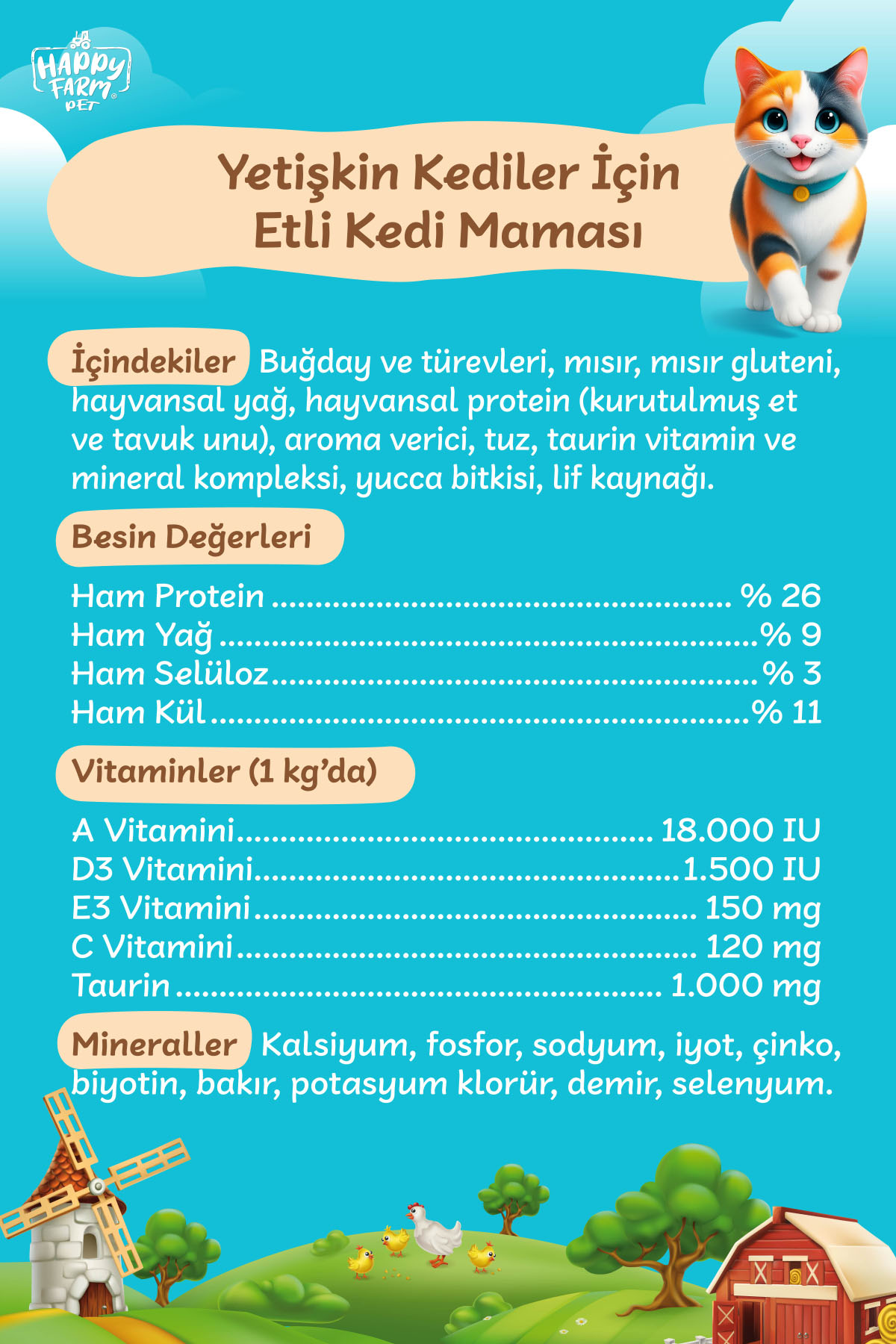 Happy Farm Etli Kedi Maması 15Kg - Görsel 5