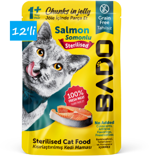 Bado Kısırlaştırılmış Yetişkin Yaş Kedi Maması Somonlu 85Gr 12'li - Görsel 2