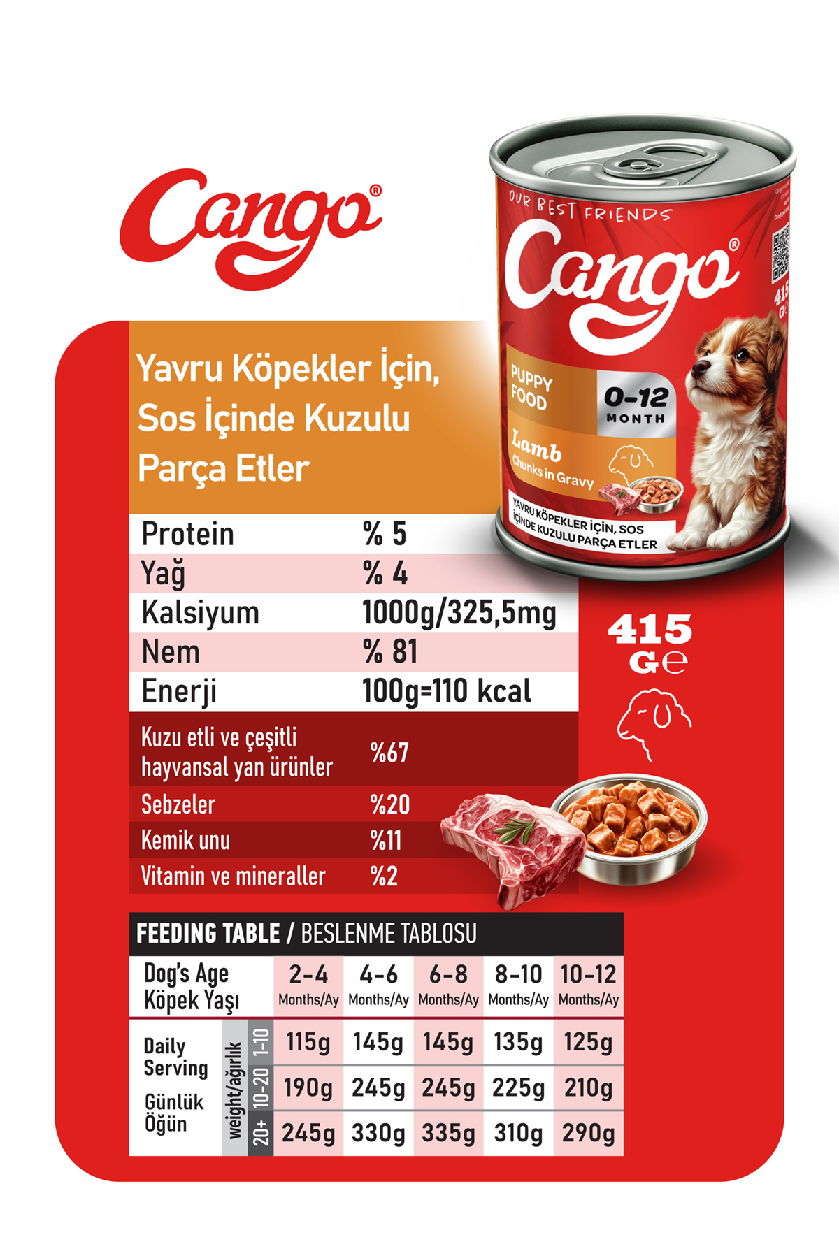 Cango Yavru Yaş Köpek Maması Kuzu Etli 415Gr - Görsel 2